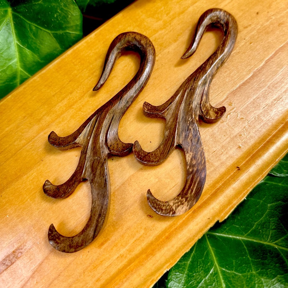 🌈 3/$20 HANDMADE GAUGE TAPERED HANGER ORGANIC WOOD EARRINGS